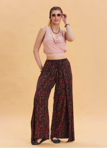 Ethnic Trousers with Elastic Waist and Tie Detail 4470